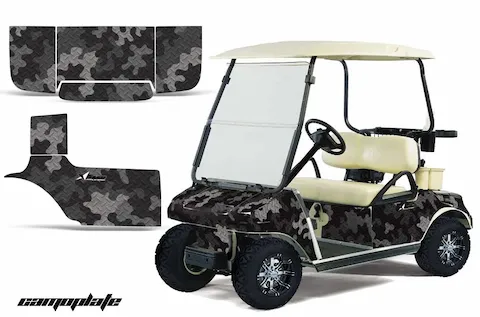 Club Car golf cart with the Camoplate graphic kit